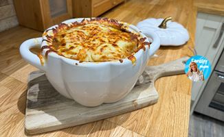 French Onion and Mushroom Orzo Soup