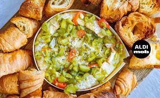 Baked Camembert with Spicy Pickle Dressing & Croissant Croutons